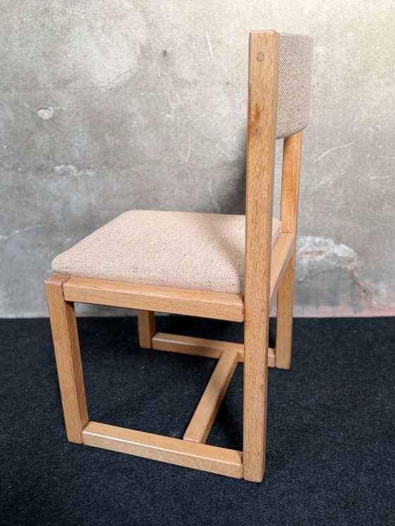 Image 1 of 6 chaises de salle à manger vintage en chêne massif avec assises beiges