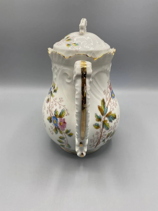 Antique white porcelain coffee pot, polychrome and gilded floral decoration, Belle Époque style (photo 2 of 6)