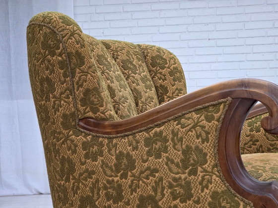 Image 1 of Poltrona danese degli anni '50, mobili in lana, legno di quercia intagliato a mano.