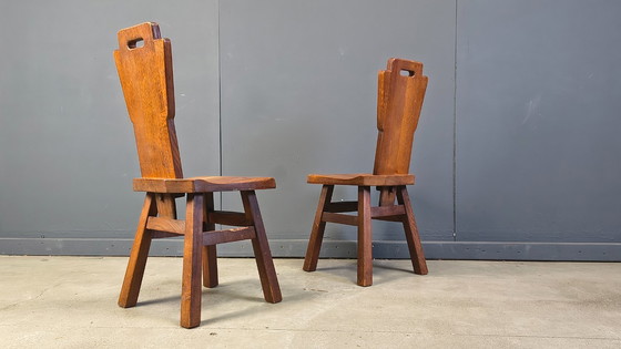 Image 1 of Vintage eikenhouten brutalistische stoelen, jaren 70, set van 6