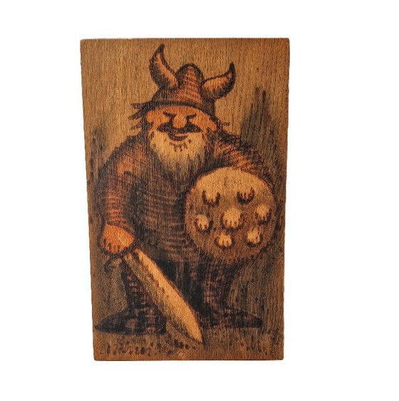 Arthur Odense Denmark - Wooden Panel with Viking - Signed – Paintings & Drawings (photo 4 of 6)