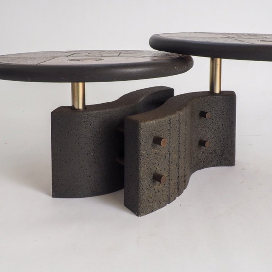 Image 1 of Zeldzame tweedelige modulaire brutalistische salontafel van Paul Kingma