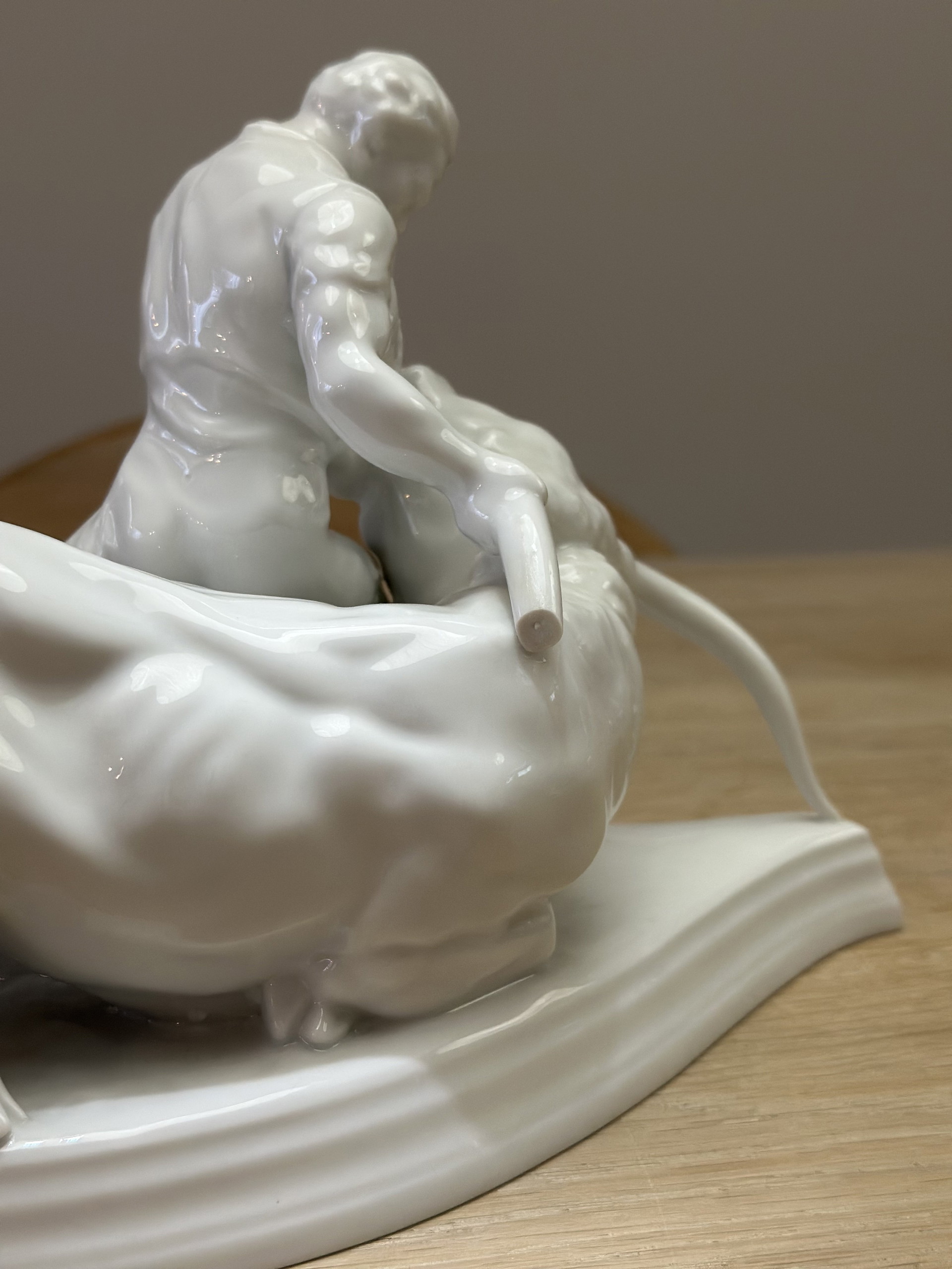 Vintage porcelain sculpture – bull with figure – missing one horn