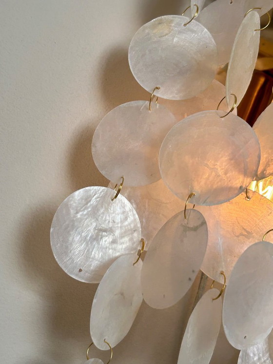 Image 1 of Set van 2 Capiz Schelpen Wandlampen Parelmoer Opaline Goud Frame