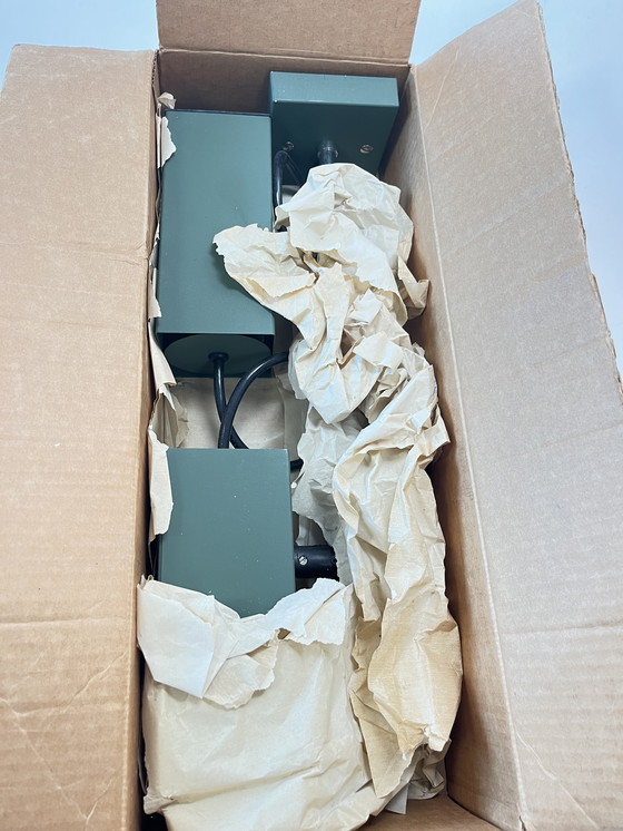 Image 1 of Philips NPS 69 plafondlamp 1970 nog in doos donker groen