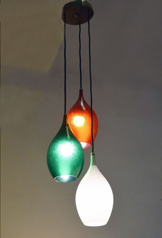 Image 1 of Lustre à trois lumières en verre gravé de Flavio Poli pour Seguso Vetri d’Arte, années 1950