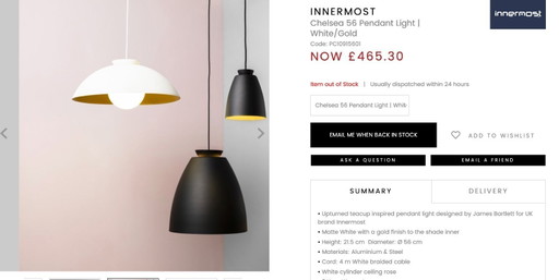Innermost Chelsea 56 hanglamp wit/goud, nieuw, verzegeld, adviesprijs £465