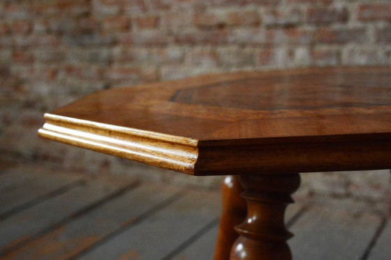 Gerestaureerde Biedermeier salontafel, kersen- en walnotenhout, gerestaureerde Poolse afwerking, Tsjechisch, (photo 3 of 11)