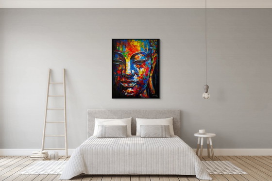 Image 1 of Unique hand-painted Buddha painting “Awakening” – Seksak Jaichumchen – 80×100 cm