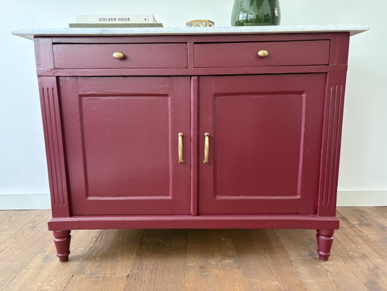 Image 1 of Bordeaux red sideboard with marble top