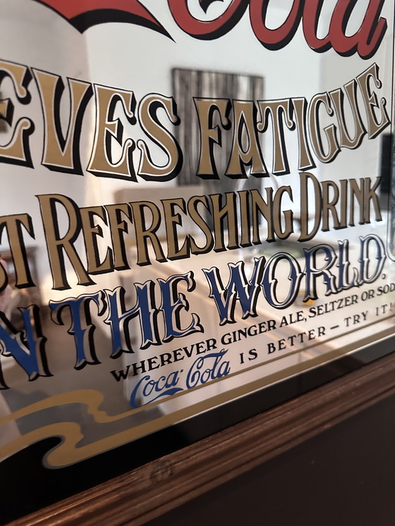 Image 1 of Antiker Coca-Cola-Spiegel – Werbetafel im Jugendstil in Holzrahmen (ca. 1900)