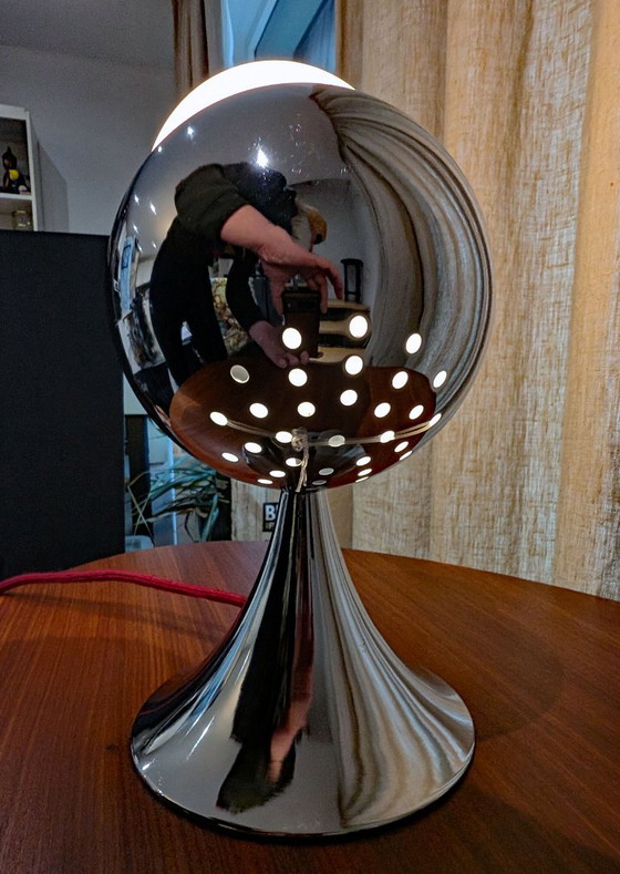 60er Jahre "Satellite" Verchromte Tischlampe, Unikat, Tischlampen, Glas, Metall, Rot (Foto 6 von 11)