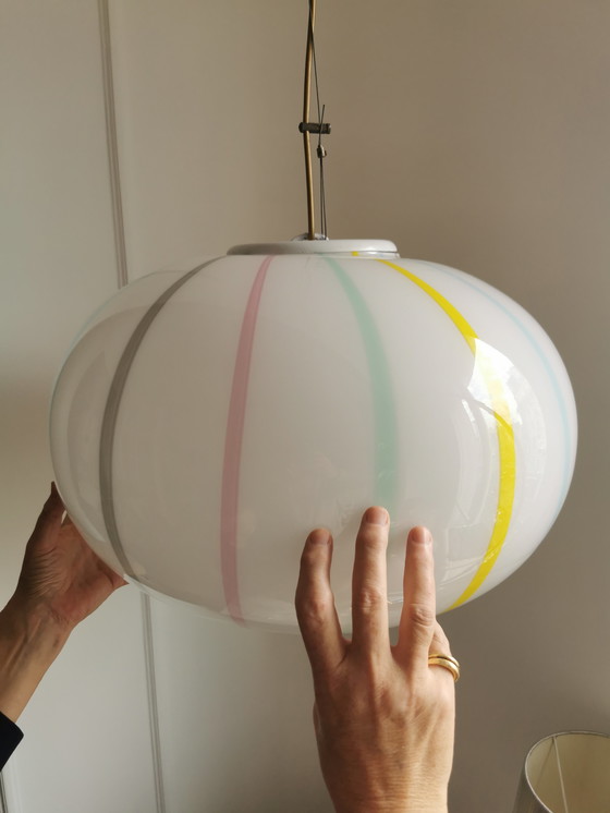 Image 1 of Large Candy Stripes Murano Vintage pendant light 