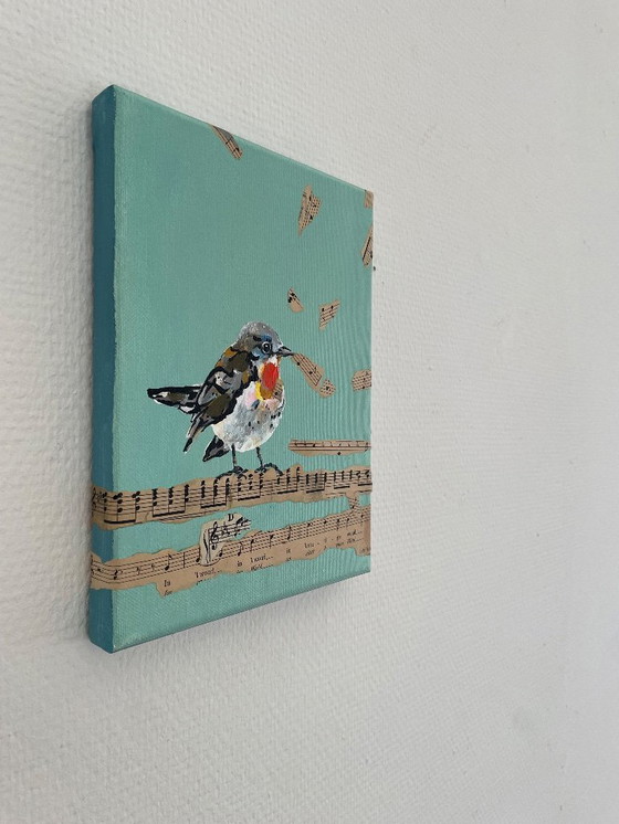 Image 1 of Pintura de un papamoscas pechirrojo