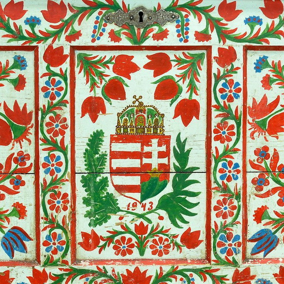Folk art bridal chest, dated 1943 – Furniture, Iron, Wood (photo 11 of 14)