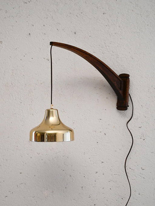 Applique scandinave vintage avec abat-jour suspendu en laiton