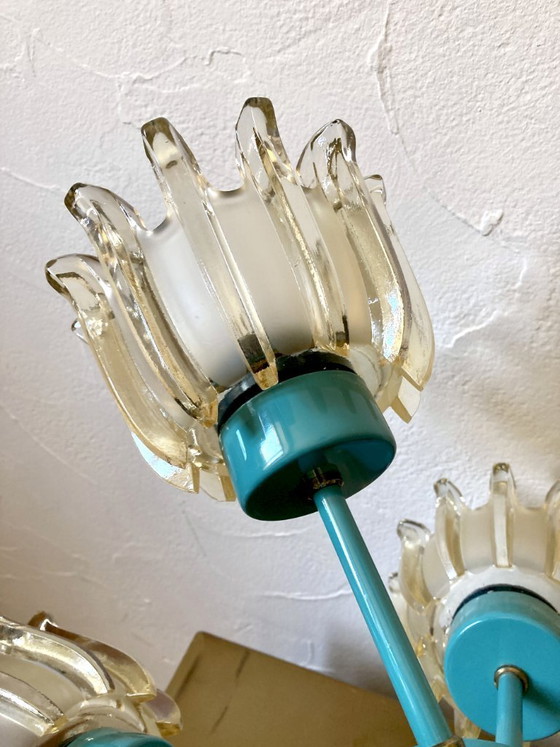 Image 1 of Large 9-light chandelier in molded glass and turquoise metal, Leclaire & Schäfer – 1960s