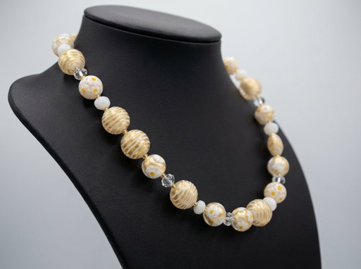 Halsketting "Bloem van Venetië" - Muranoglas met goud