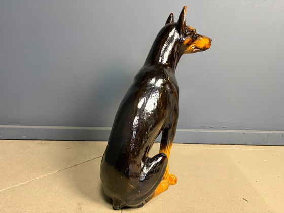 Levensgroot vintage geglazuurd keramisch Doberman-hondenbeeld, jaren 60 – Decoratieve objecten, Ceramic (photo 8 of 9)