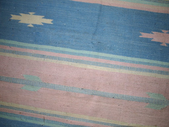 Image 1 of Vintage Indian Dhurri Kilim 4'x6' - 1960s Pastel Stripes (1C70)