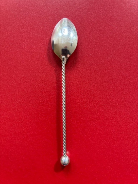 Image 1 of Originele cassette met 6 verzilverde lepeltjes en 6 vorkjes