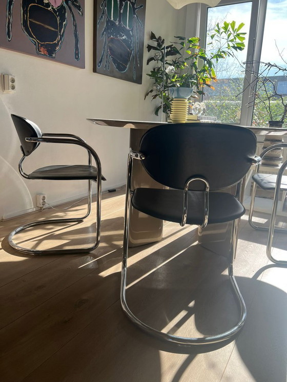 Image 1 of 4x Effezeta Chairs black leather with tubular frame