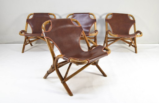 Ensemble de quatre fauteuils en bambou Mid Century Modern, Espagne, 1960