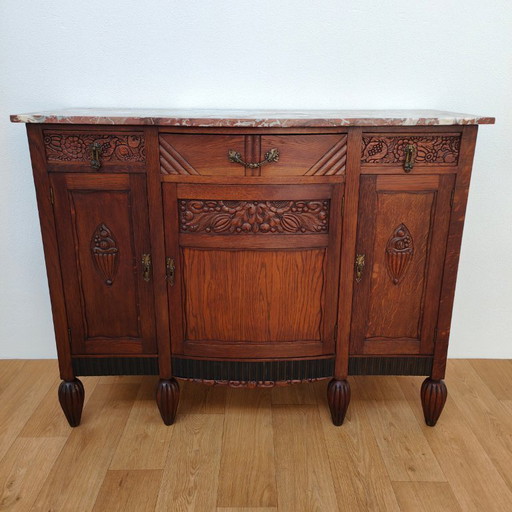 Klassieke, landelijke vintage commode dressoir met marmer blad