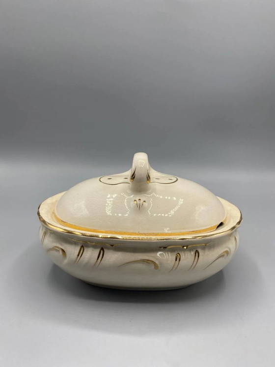 Portasapone con coperchio in maiolica avorio dorata, Villeroy & Boch, Belle Époque, circa 1900 – Stoviglie (photo 3 of 6)