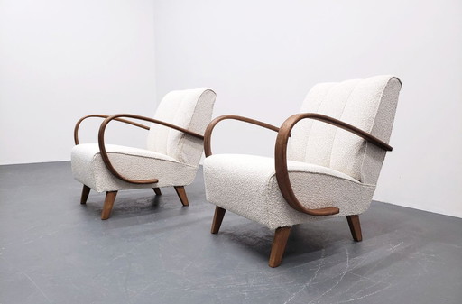 Set Of Two 1930 Jindrich Halabala Bentwood Armchairs In Premium Ivory Boucle