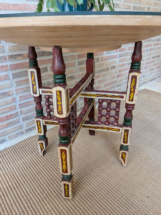 Arabischer Teetisch, Beistelltische, Glas, Holz, Beige (Foto 4 von 9)