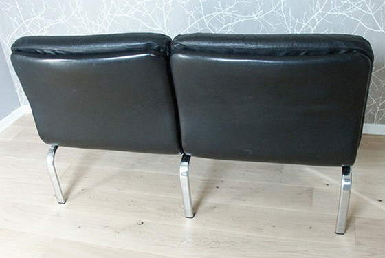 Image 1 of 3x Knoll Black Leather Living Room Set