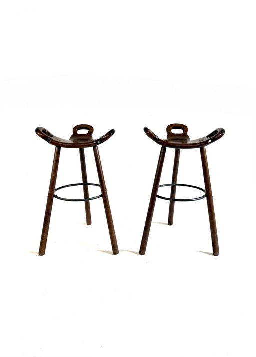 Ensemble de 2 tabourets de bar brutalistes « Marbella » des années 60