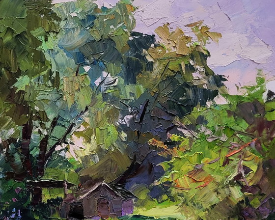 Original Oil Painting Rural Landscape Nature Green Leaves Of Spring – Paintings & Drawings, Canvas (photo 5 of 7)