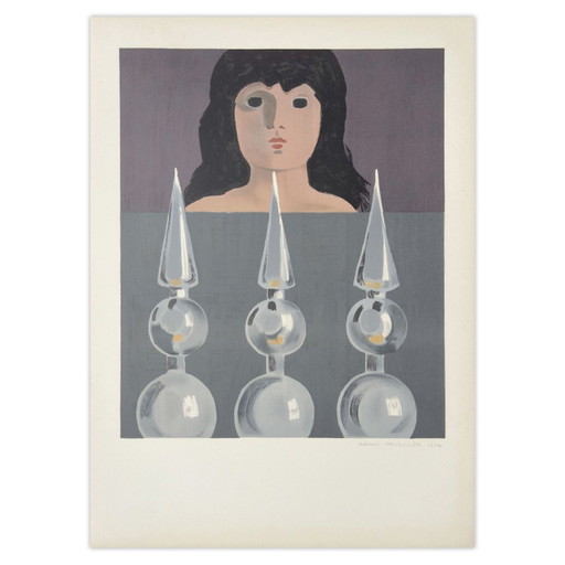 Adam Saulnier Signed Lithograph Portrait De Femme 1967 – lithos zeefdrukken, Paper