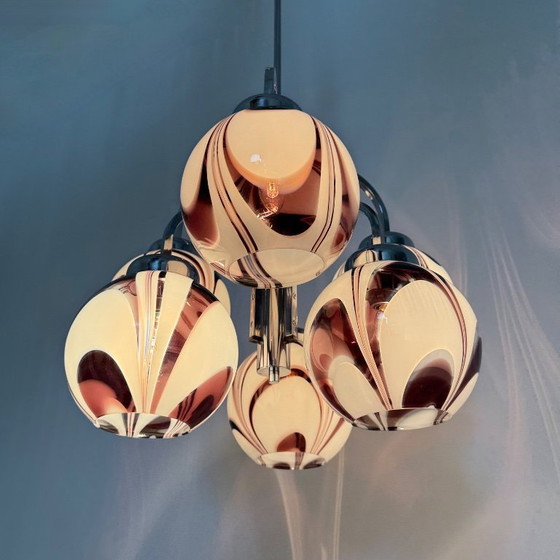 Image 1 of XL Italian purple and white murano glass swirl chandelier , 1970s