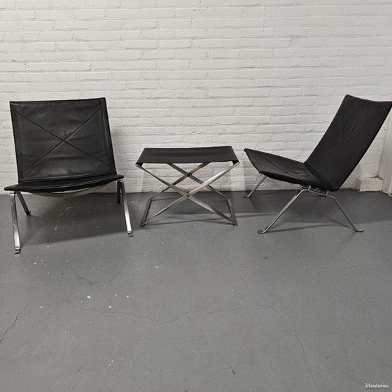 Image 1 of Set da salone in 3 pezzi Poul Kjærholm per Fritz Hansen PK22 e PK91 rivestito in pelle. Bellissime condizioni.