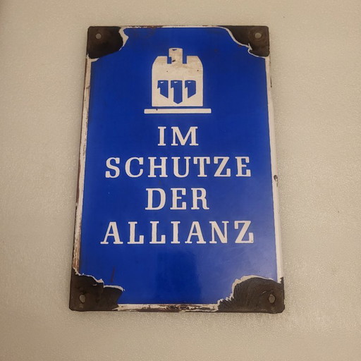 Insegna smaltata blu, Allianz, 1930-50