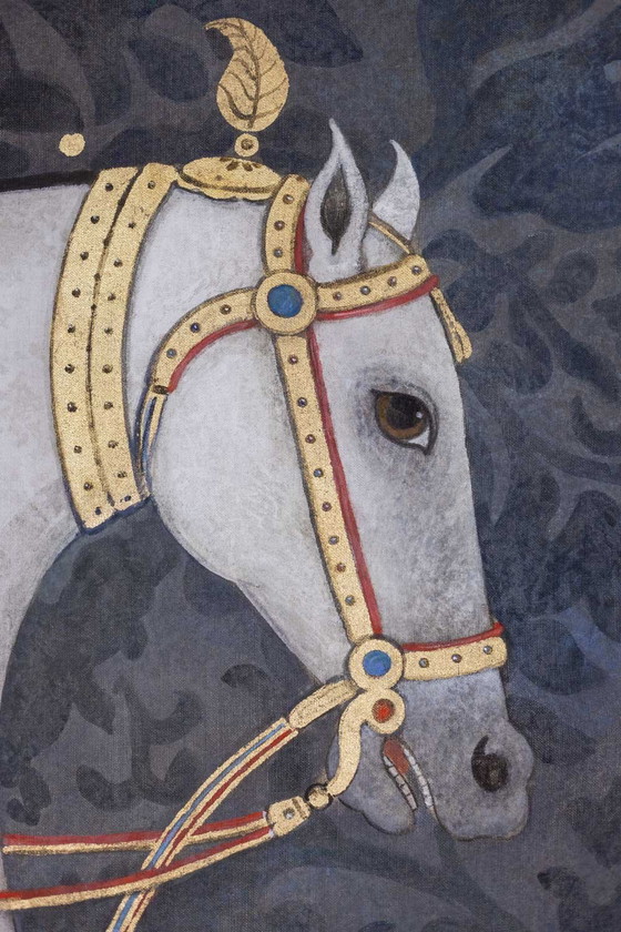 Image 1 of Bemaltes Leinwandbild mit der Büste eines indischen Pferdes. Zeitgenössisch.