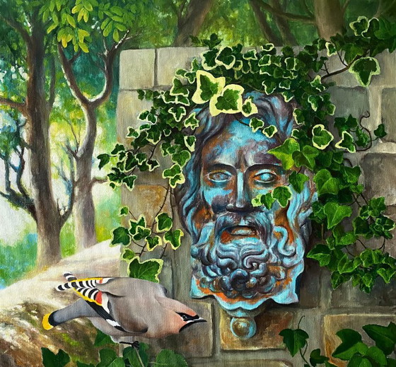 Original Oil Painting Nature Landscape Birds Ancient Garden – Paintings & Drawings, Canvas (photo 7 of 10)