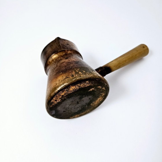 Image 1 of Antique Handmade Copper Coffee Pot With Wooden Handle | Coffe Maker From 1940s | Signed By L. DÖMÖTÖR well-known Goldsmith