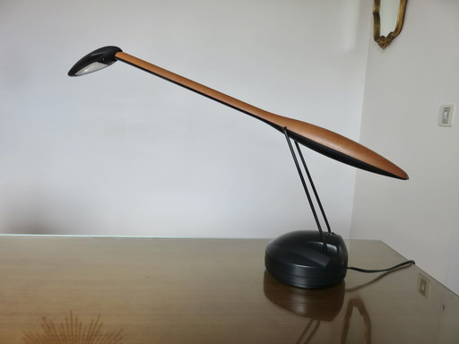 80's kersenhout en polycarbonaat zoomorfe bureaulamp