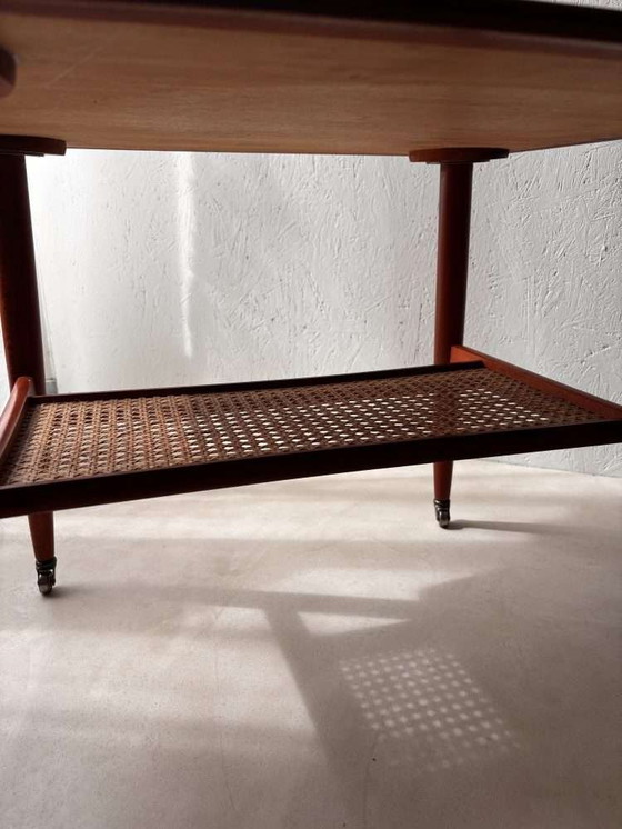 Image 1 of Swedish design side table Alberts mahogany & webbing 1960s