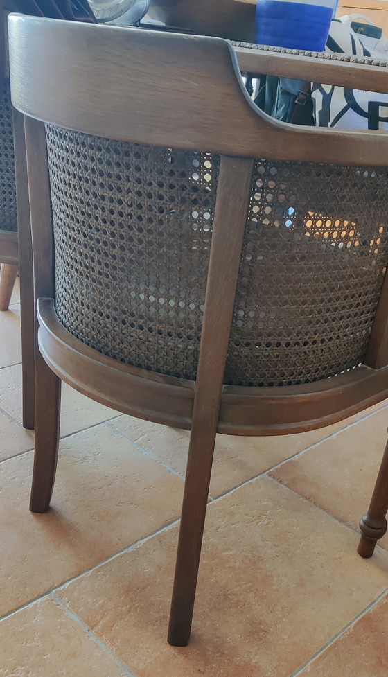Image 1 of Chaises vintage en bois foncé, cuir et rotin - Lot de 4