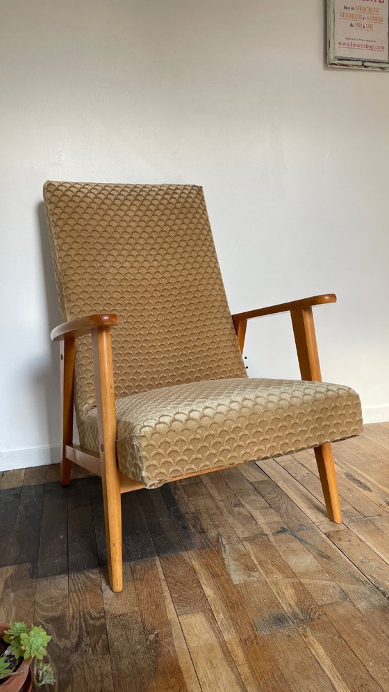 Image 1 of Pair of MANUCERE ARMCHAIRS with VINTAGE Compass Legs
