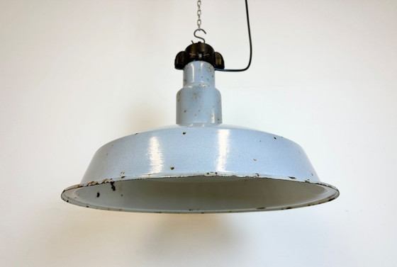 Image 1 of Large Industrial Midcentury Grey Enamel Factory Lamp, 1950s