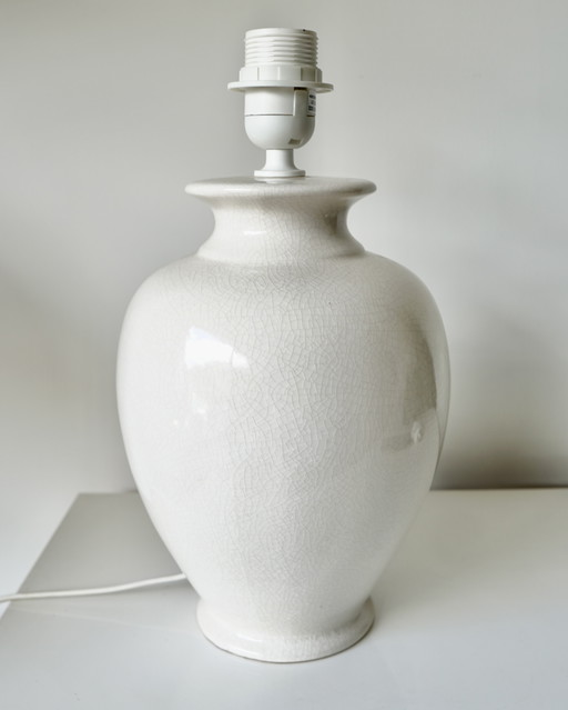 Pied de lampe Le Dauphin blanc vintage en céramique émaillée craquelée – années 80