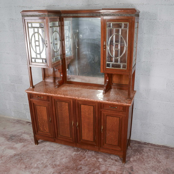 Buffet deux pièces avec miroir et 2 tiroirs – Vaisseliers, Art Nouveau (photo 8 of 18)
