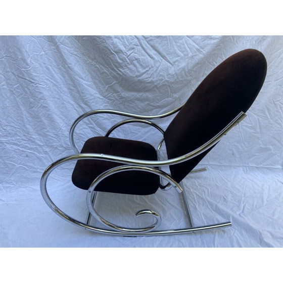 Image 1 of Vintage rocking chair velour marron, France 1975s