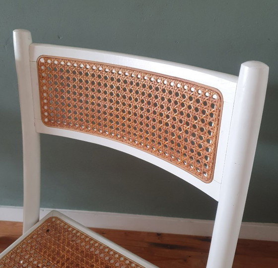 Image 1 of Set of 2 White Design folding chairs with cane / webbing upholstery